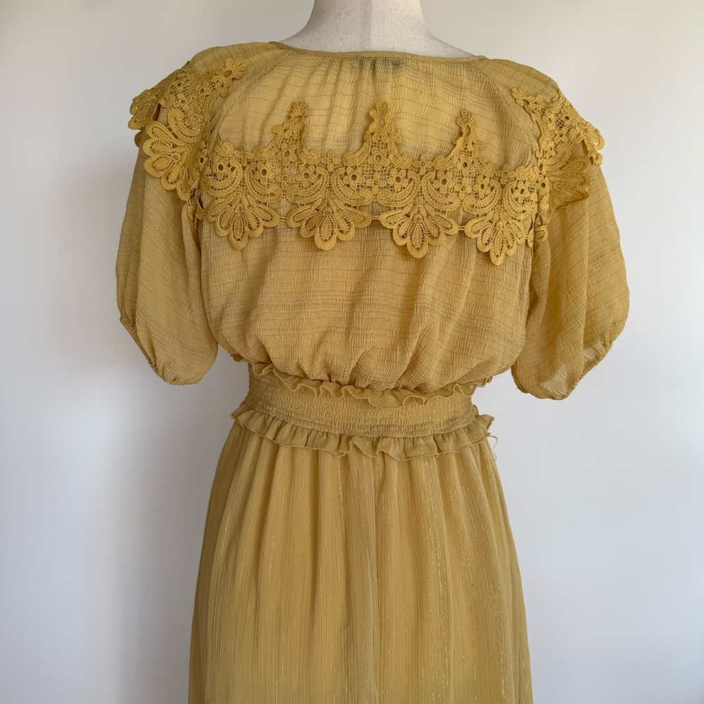 Anthropologie Moon River Cottagecore Dress Lace Midi Ruffle Milk Maid Peasant S - Picture 4 of 16